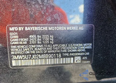 2021 BMW M340I from USA, damaged, VIN 3MW5U7J02M8B90118